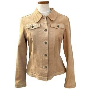 For Joseph Washable Suede Jacket Sz L Y2K Camel Pink Lined Jean Style 2000s